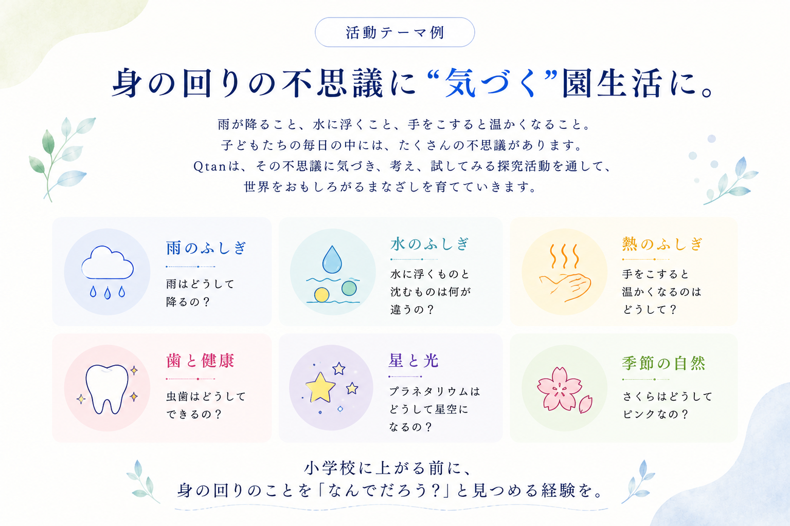 身の回りの不思議に気づく園生活へ。